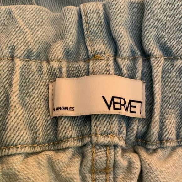 Vervet Paperbag Belted Denim Shorts Light Wash Elastic Waist Medium - Picture 10 of 12